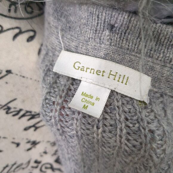Garnet Hill gray Fur Trim removable collar Cardigan Sweater Poncho medium - Picture 6 of 6